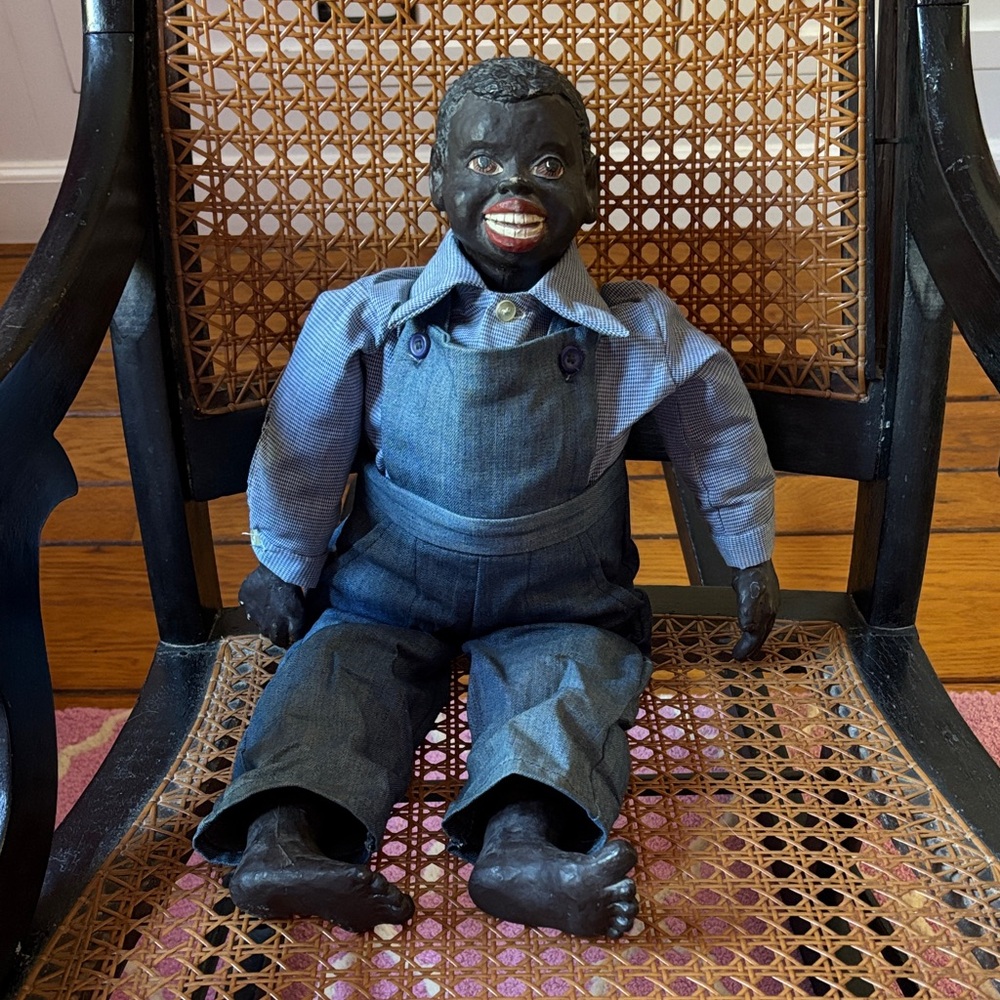 Rare Maynard Arnett Country Store Black Composition Doll in Blue Overalls